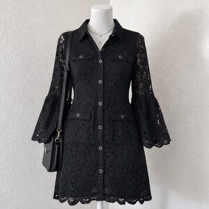 Saylor Rachael Black Lace Long Sleeve Mini Dress Size M NWT $275